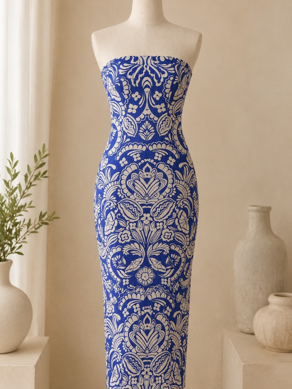 Lavender Brown Blue and Cream Strapless Printed Midi Dress - Picture 2 of 4